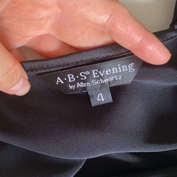 ABS Allen Schwartz Black Asymmetrical Ruffle Gown Size 4 - Picture 9 of 12